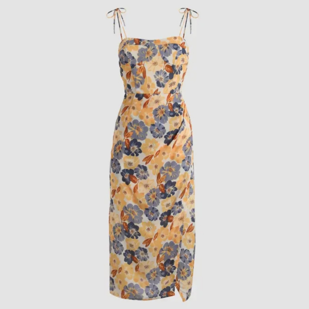 Cider Beige Floral Midi Dress - Picture 4 of 7
